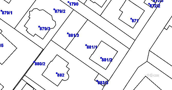 Parcela st. 881/1 v KÚ Kobylisy, Katastrální mapa