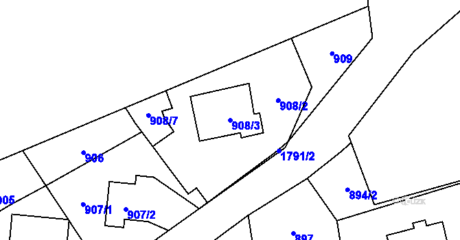 Parcela st. 908/3 v KÚ Kobylisy, Katastrální mapa