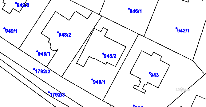 Parcela st. 945/2 v KÚ Kobylisy, Katastrální mapa