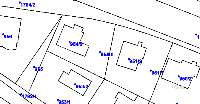 Parcela st. 954/1 v KÚ Kobylisy, Katastrální mapa
