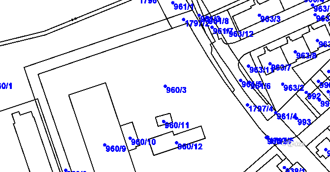 Parcela st. 960/3 v KÚ Kobylisy, Katastrální mapa