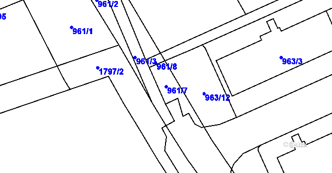 Parcela st. 961/7 v KÚ Kobylisy, Katastrální mapa