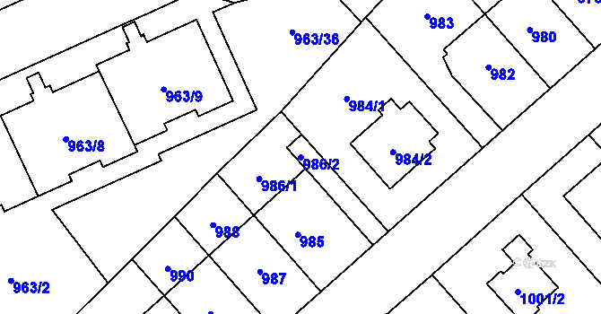 Parcela st. 986/2 v KÚ Kobylisy, Katastrální mapa