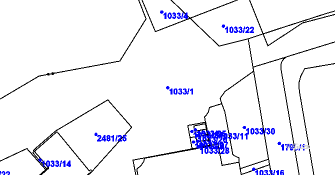 Parcela st. 1033/1 v KÚ Kobylisy, Katastrální mapa