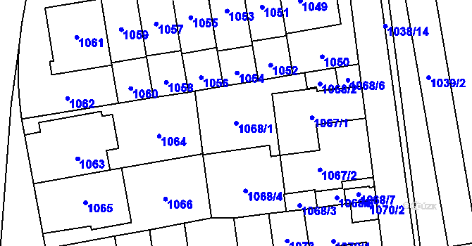 Parcela st. 1068/1 v KÚ Kobylisy, Katastrální mapa