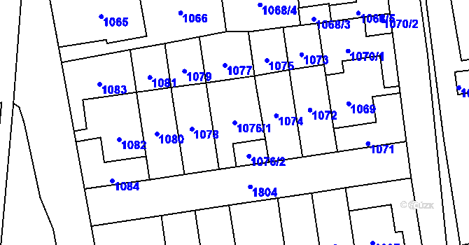 Parcela st. 1076/1 v KÚ Kobylisy, Katastrální mapa