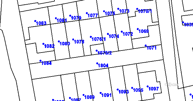 Parcela st. 1076/2 v KÚ Kobylisy, Katastrální mapa
