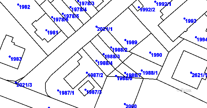 Parcela st. 1988/3 v KÚ Kobylisy, Katastrální mapa