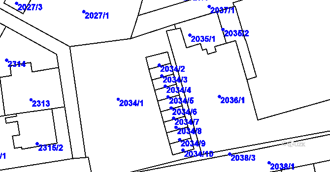 Parcela st. 2034/4 v KÚ Kobylisy, Katastrální mapa