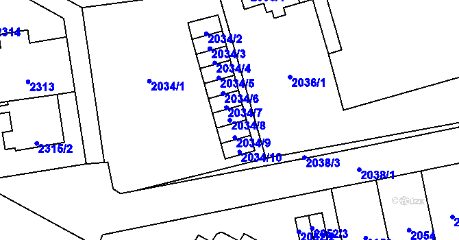 Parcela st. 2034/8 v KÚ Kobylisy, Katastrální mapa