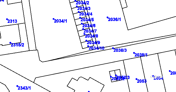 Parcela st. 2034/10 v KÚ Kobylisy, Katastrální mapa