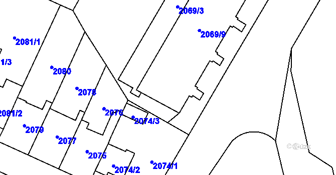 Parcela st. 2069/9 v KÚ Kobylisy, Katastrální mapa