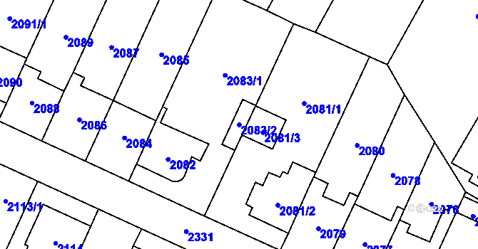 Parcela st. 2083/2 v KÚ Kobylisy, Katastrální mapa