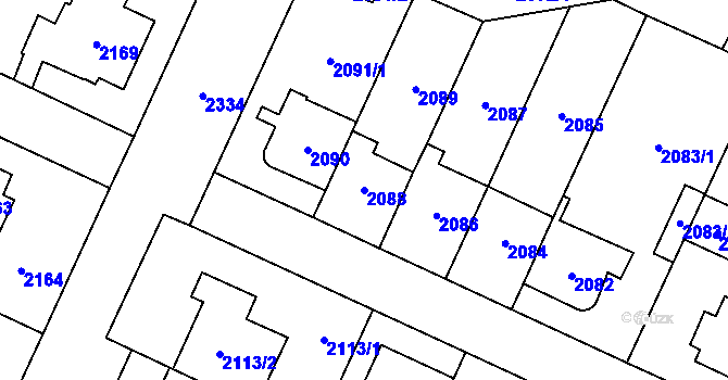 Parcela st. 2088 v KÚ Kobylisy, Katastrální mapa