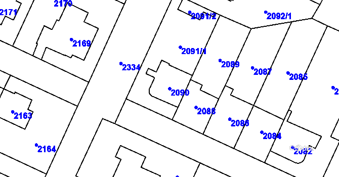 Parcela st. 2090 v KÚ Kobylisy, Katastrální mapa