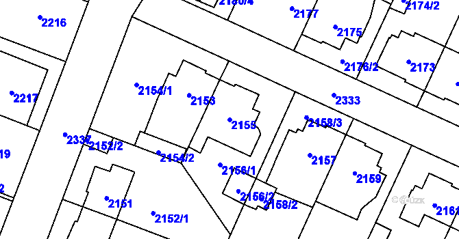 Parcela st. 2155 v KÚ Kobylisy, Katastrální mapa