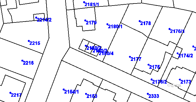 Parcela st. 2180/4 v KÚ Kobylisy, Katastrální mapa