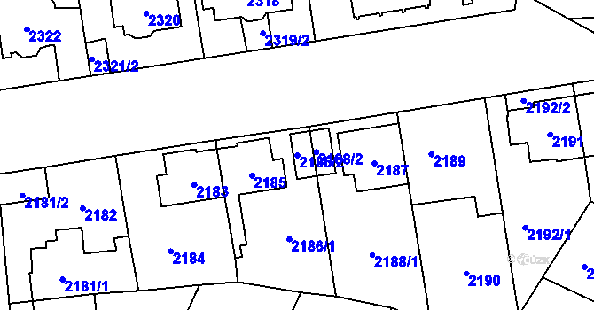 Parcela st. 2186/2 v KÚ Kobylisy, Katastrální mapa