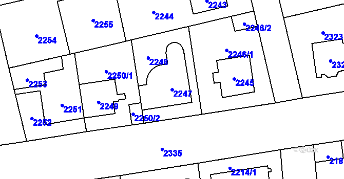 Parcela st. 2247 v KÚ Kobylisy, Katastrální mapa