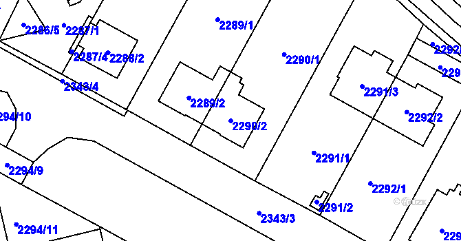 Parcela st. 2290/2 v KÚ Kobylisy, Katastrální mapa