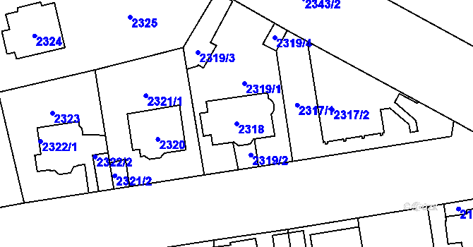 Parcela st. 2318 v KÚ Kobylisy, Katastrální mapa