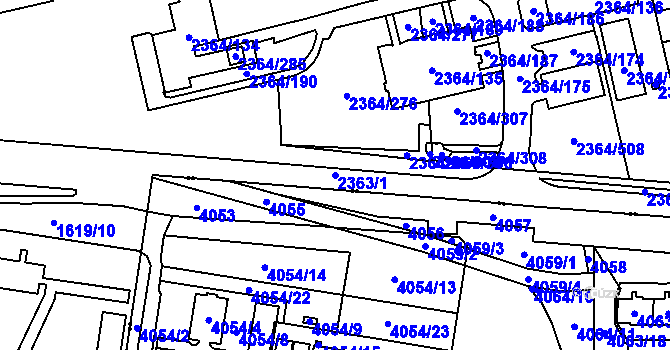Parcela st. 2363/1 v KÚ Kobylisy, Katastrální mapa