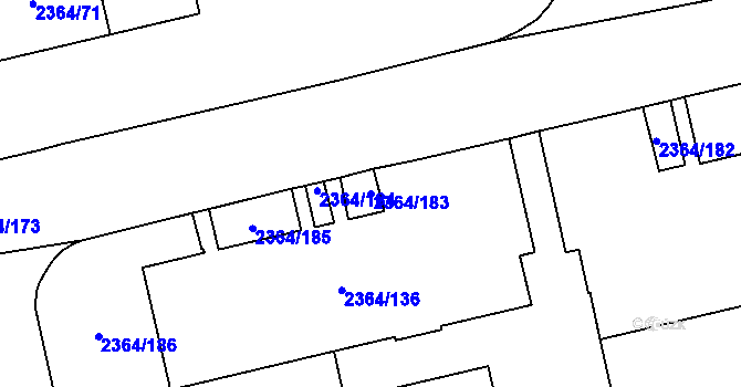 Parcela st. 2364/183 v KÚ Kobylisy, Katastrální mapa