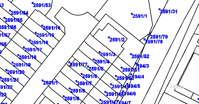Parcela st. 2591/3 v KÚ Kobylisy, Katastrální mapa