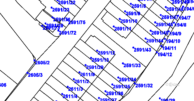 Parcela st. 2591/12 v KÚ Kobylisy, Katastrální mapa