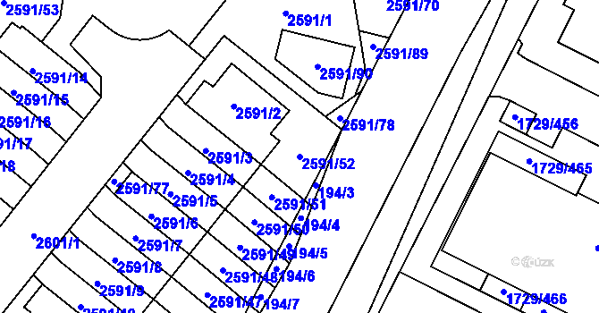 Parcela st. 2591/52 v KÚ Kobylisy, Katastrální mapa