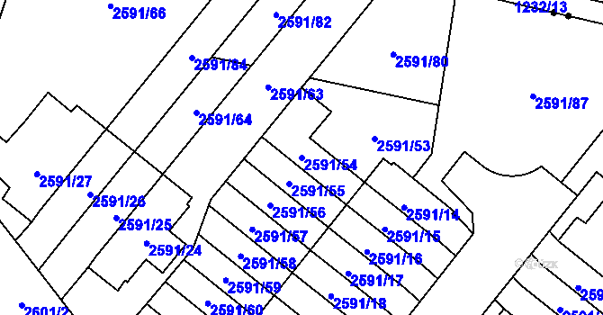 Parcela st. 2591/54 v KÚ Kobylisy, Katastrální mapa