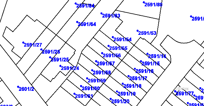 Parcela st. 2591/56 v KÚ Kobylisy, Katastrální mapa