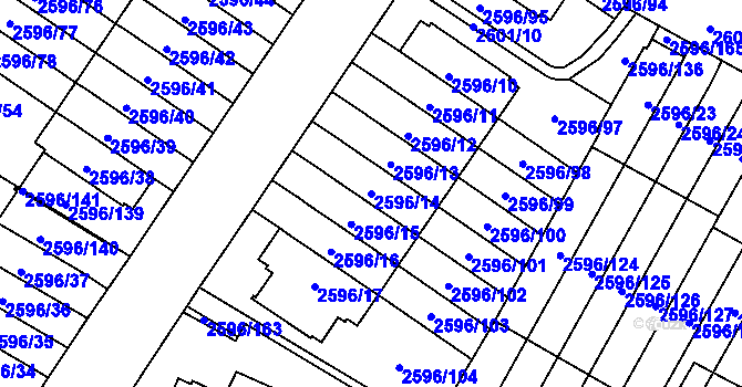 Parcela st. 2596/14 v KÚ Kobylisy, Katastrální mapa