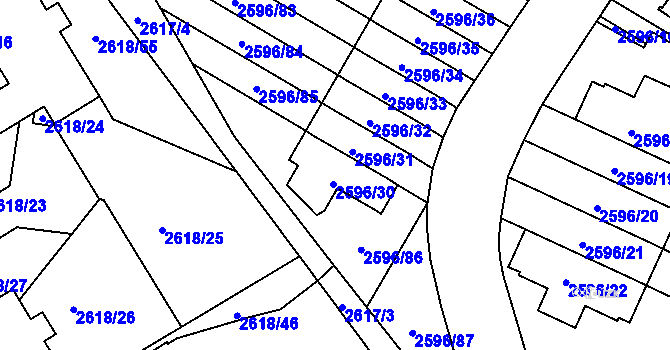 Parcela st. 2596/30 v KÚ Kobylisy, Katastrální mapa