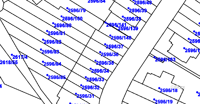 Parcela st. 2596/36 v KÚ Kobylisy, Katastrální mapa