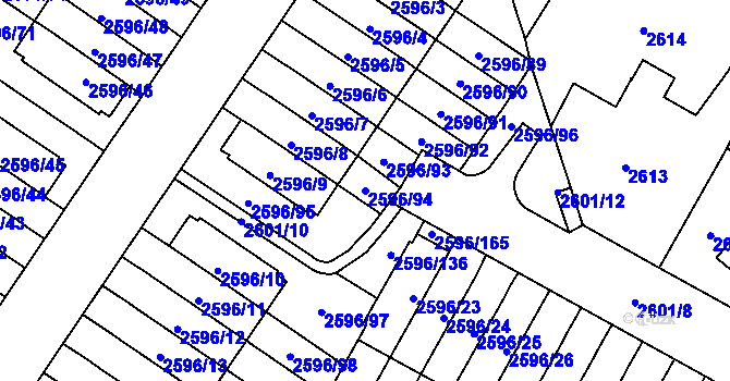 Parcela st. 2596/94 v KÚ Kobylisy, Katastrální mapa