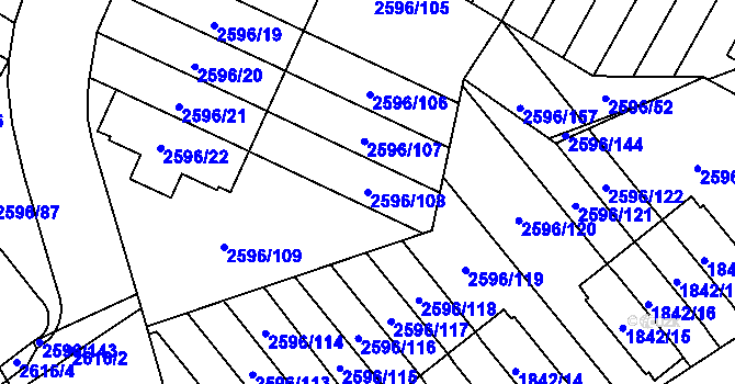 Parcela st. 2596/108 v KÚ Kobylisy, Katastrální mapa