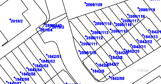 Parcela st. 2596/111 v KÚ Kobylisy, Katastrální mapa