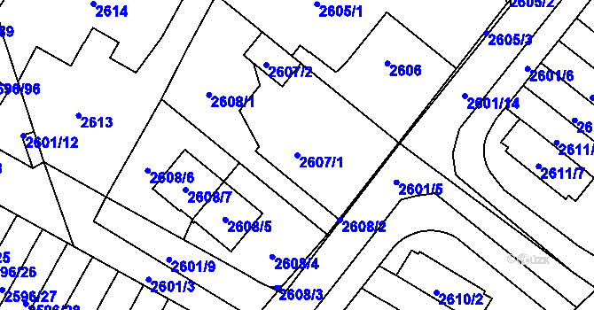 Parcela st. 2607/1 v KÚ Kobylisy, Katastrální mapa