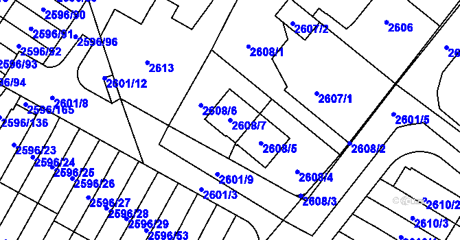 Parcela st. 2608/7 v KÚ Kobylisy, Katastrální mapa