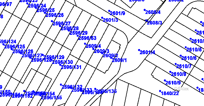 Parcela st. 2609/2 v KÚ Kobylisy, Katastrální mapa