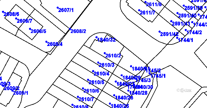 Parcela st. 2610/2 v KÚ Kobylisy, Katastrální mapa