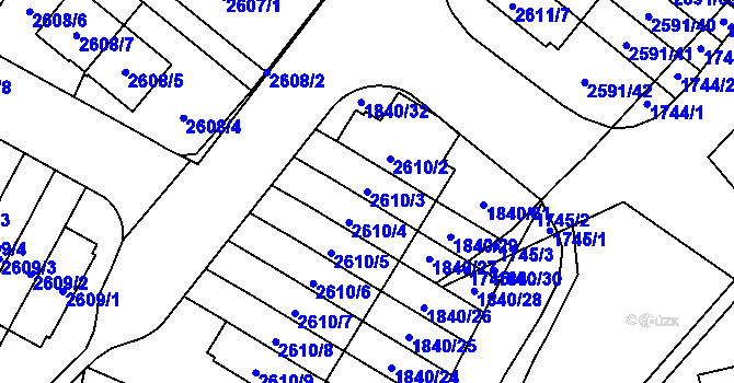 Parcela st. 2610/3 v KÚ Kobylisy, Katastrální mapa