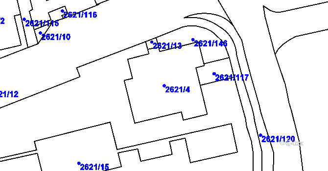 Parcela st. 2621/4 v KÚ Kobylisy, Katastrální mapa