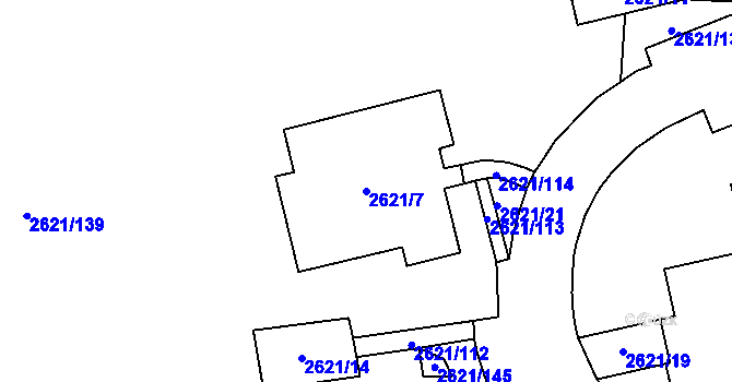 Parcela st. 2621/7 v KÚ Kobylisy, Katastrální mapa