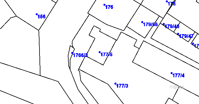 Parcela st. 177/5 v KÚ Kobylisy, Katastrální mapa