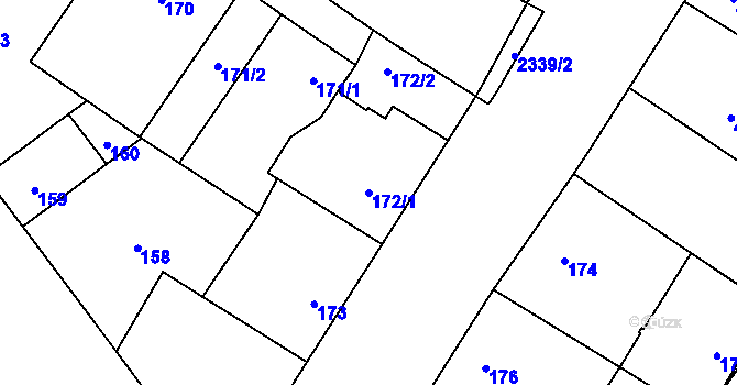 Parcela st. 172/1 v KÚ Kobylisy, Katastrální mapa