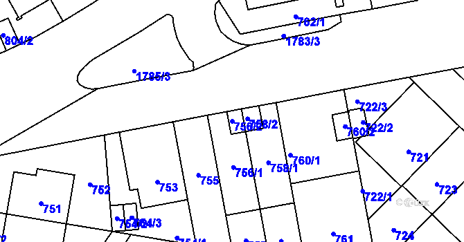 Parcela st. 756/2 v KÚ Kobylisy, Katastrální mapa