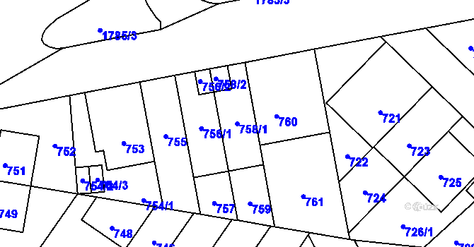 Parcela st. 758/1 v KÚ Kobylisy, Katastrální mapa