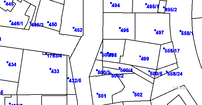 Parcela st. 500/1 v KÚ Kobylisy, Katastrální mapa